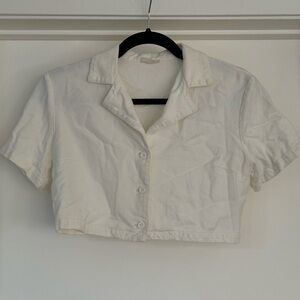 John Galt Soft White Cropped Button-Up Collard Top